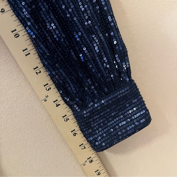 Chi Chi London Navy Blue Sequin Shift Dress Mock Neck Special Occasion Size 10 - Picture 15 of 16